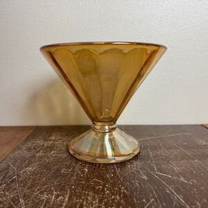 Vintage Iridescent Amber Glass Footed Vase‎ Pedestal Bowl Decor